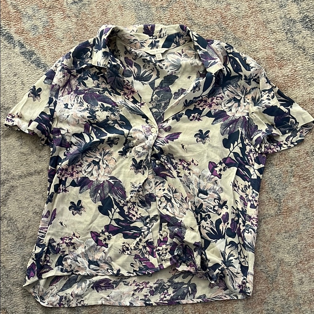 Blue and Purple Relaxed Button Down Shirt with Notched Collar